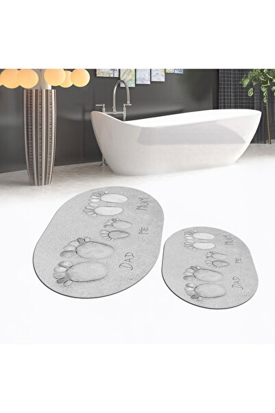 Viyana Home Digital Printed Non-Slip Base Washable Oval Double Bathroom Mat T...
