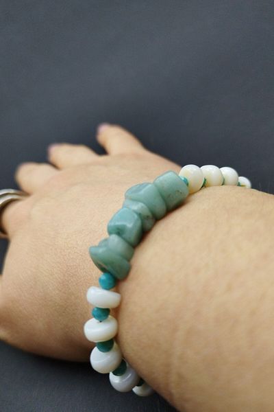 Balzamin Design Larimar and Mother of Pearl White Natural Stone Bracelet Special Design Maternity Bracelet