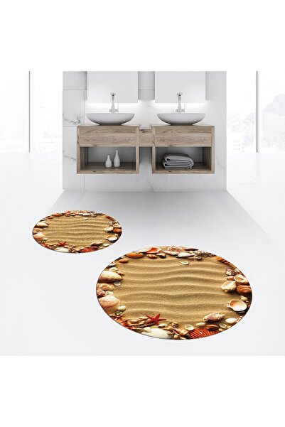 Hey Home Digital Printed Non-Slip Washable Round Double Bathroom Mat Toilet S...