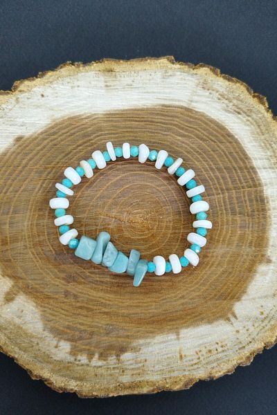 Balzamin Design Larimar and Mother of Pearl White Natural Stone Bracelet Special Design Maternity Bracelet