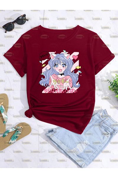 PENTHİLUS Tricou oversize cu model Anime Cat Girl