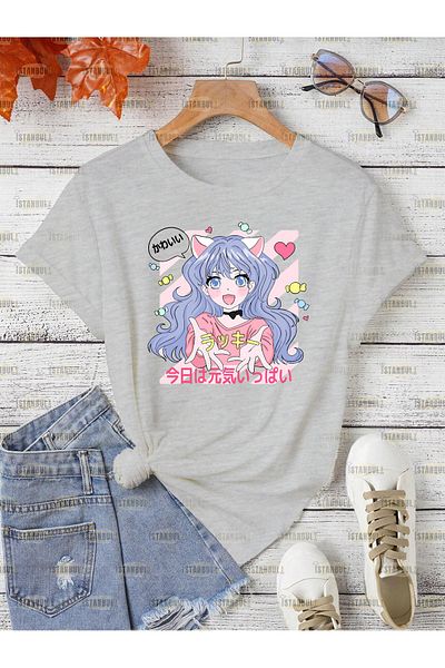 PENTHİLUS Tricou oversize cu model Anime Cat Girl