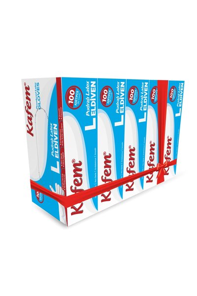 KAFEM Beyaz Lateks Eldiven Pudralı (L) 100 Lü X 5 Paket