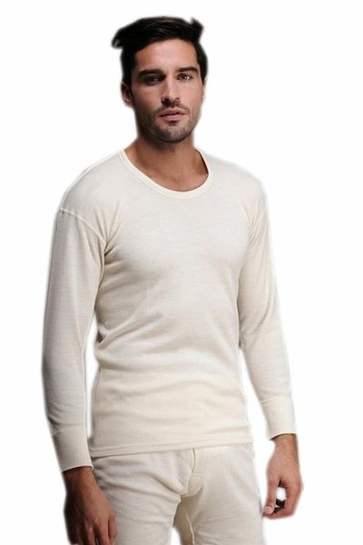 Hasyün Men's Cream Men's Wool Long Sleeve Undershirt Elf568haseruzklccm