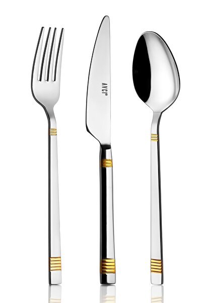 Avcı Duru Gold 24 Piece Fork Spoon Knife Set 18/10 Stainless Steel