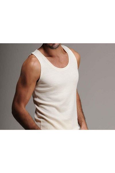 Hasyün Ανδρικό μονό Interlock Wool Tank Top Αμάνικο Crew Neck Woolmark Certified Ecoteks Certified