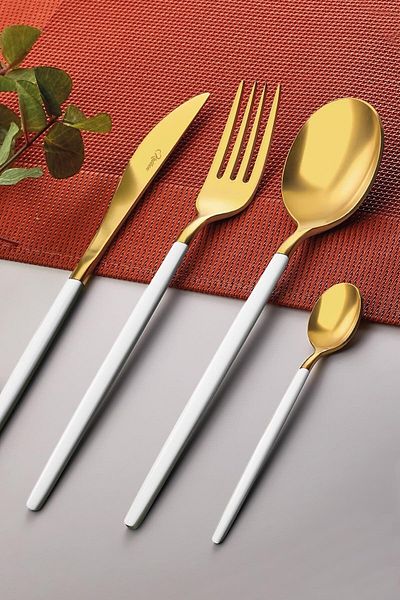 kalben Amore White Touch Titanium Matte Gold 72 Piece Cutlery Set