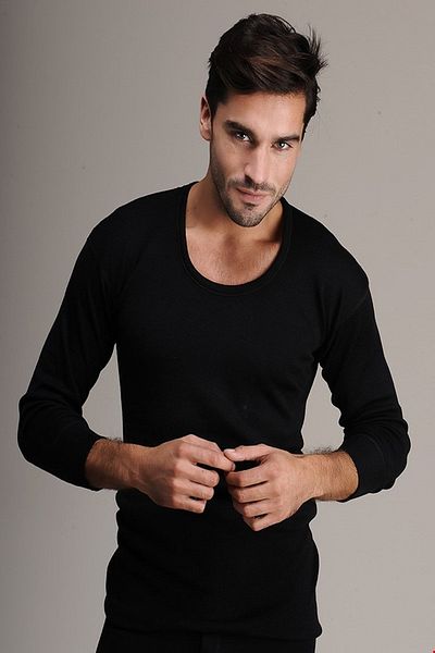 Hasyün Ανδρικό μαύρο Extra μαλακό μάλλινο μακρυμάνικο εσώρουχο