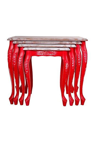 Masifart zgn10 Oymalı Zigon Sehpa Kırmızı patine