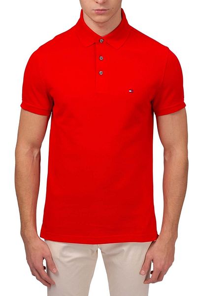 Tommy Hilfiger Men's Cotton Polo Collar Button Closure Short Sleeve Red Polo Collar T-Shirt MW0MW17771-XND