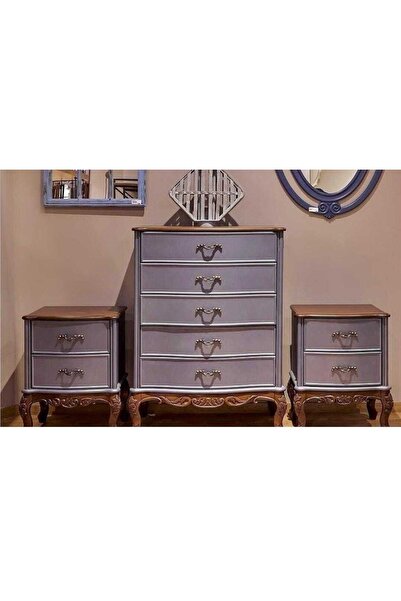 Masifart Barcelona Oymalı Şifonyer Ve 2 Komodin Takımı