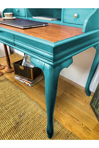 Masifart Sema Ahsap Calisma Masası 110 Cm Turkuaz Eskitme