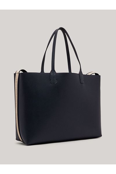 Tommy Hilfiger Women's Logo Zippered Leather Daily Use Blue Shoulder Bag AW0AW15687-DW6