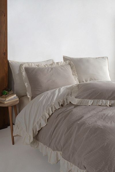 Macas Home Ruffle 100% βαμβακερό νήμα βαμμένο διπλό παπλωματοθήκη 200*220