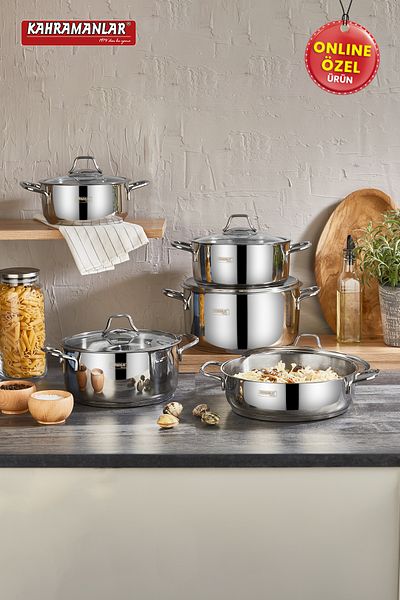 Kahramanlar Platinum Steel Pot Set - Rain 10 Pieces