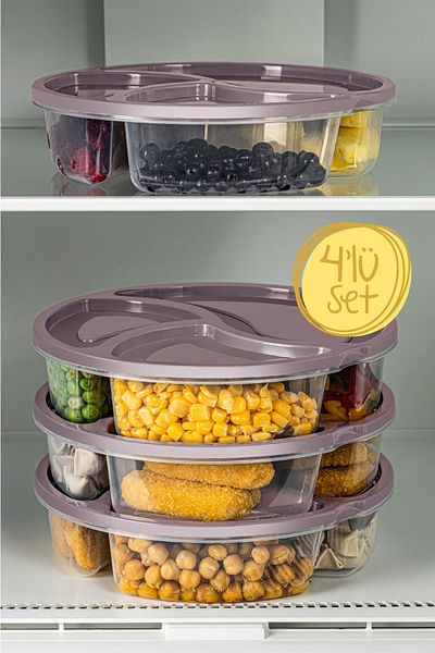 Vienev 1.2 Liter Pink 4-Piece Round Storage Set - 3 Compartments
