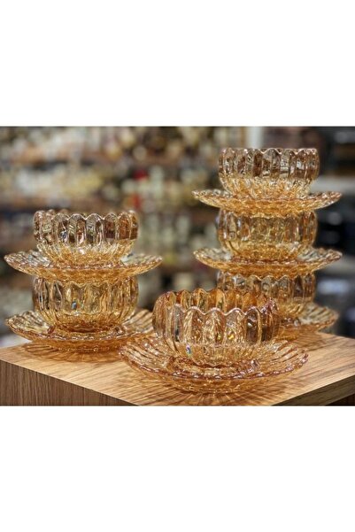 DURU CEYİZ Bal Renkli 6 Kişilik 12 Parça Kristal Tabaklı Kaselerimiz