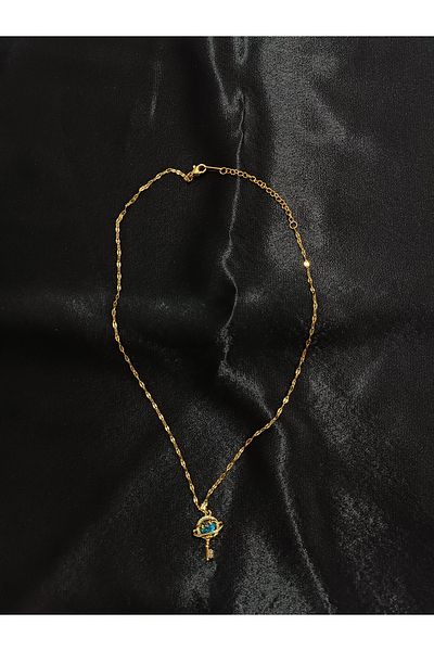 DNA Takı Gold Colored Minimal Designed Planet Necklace - Key Detailed (356L Steel)