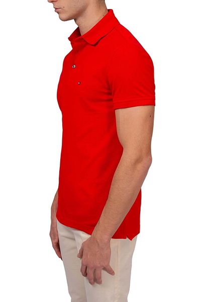 Tommy Hilfiger Men's Cotton Polo Collar Button Closure Short Sleeve Red Polo Collar T-Shirt MW0MW17771-XND