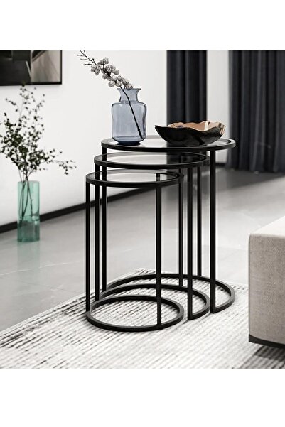 tino furniture Lazio 3'lü Zigon Sehpa Takımı Şeffaf Cam