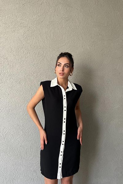 Seda Yalçın Atelier Garni Collar Padding Detailed Black Dress