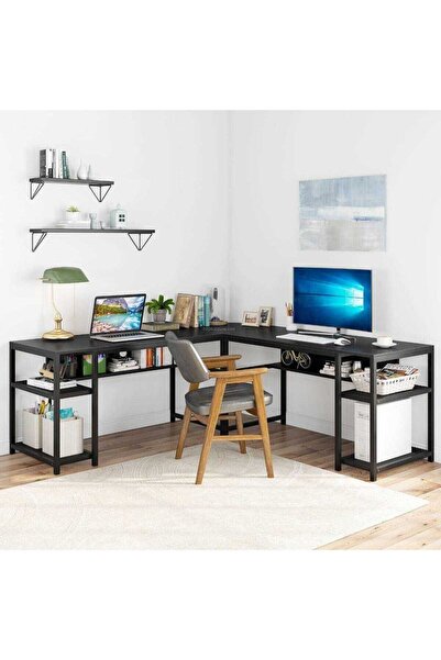 Zizuva Tasarım Siyah L Model Bilgisayar Ve Çalışma Masası