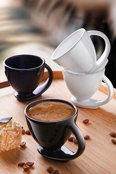 Erbaşlar Luxury Ceramic 4-Person Black-White Coffee Cup Set - Turkish Coffee Cup