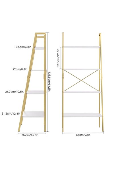 tino furniture Madrid Gold Dekoratif 5 Raflı Kitaplık Metal Kitaplık Beyaz