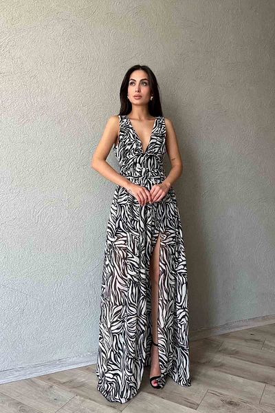 Seda Yalçın Atelier Ωραίο φόρεμα με μοτίβο μαύρο σκίσιμο