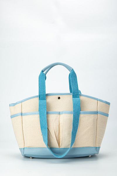 minebag Geantă de umăr pentru femei Blue Natural - Combinație de mai multe compartimente și piele de pânză