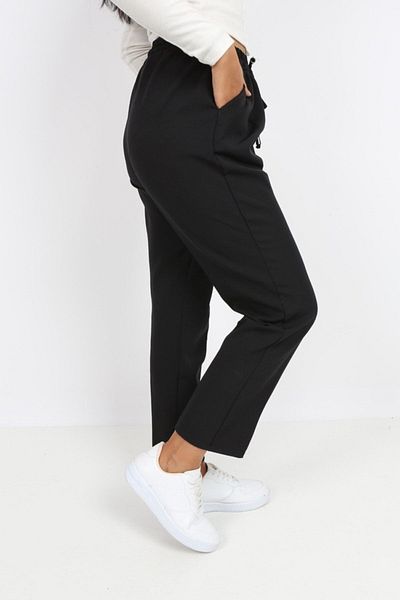 Transacoustic Women's Black Narrow Leg - Double Fabric Elastic Waist Trousers