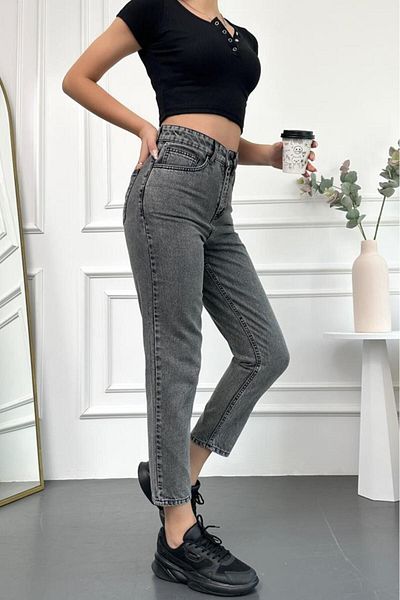 HLT JEANS Szürke hó női barát Jean magas derekú Lycra-mentes 100% pamut farmer nadrág Mabel-syhkar