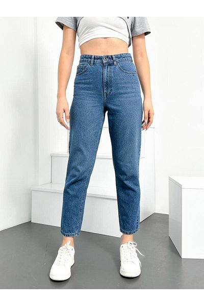 HLT JEANS Hellblaue Damen-Lycra-Mom-Jeans mit hoher Taille, dehnbare Jeans, ANNA-LIGHT BLUE