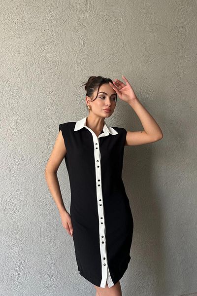Seda Yalçın Atelier Garni Collar Padding Detailed Black Dress