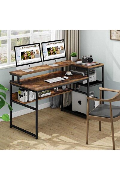 Zizuva Tasarım Monitör Raflı Ve Kitaplıklı Çalışma Masası