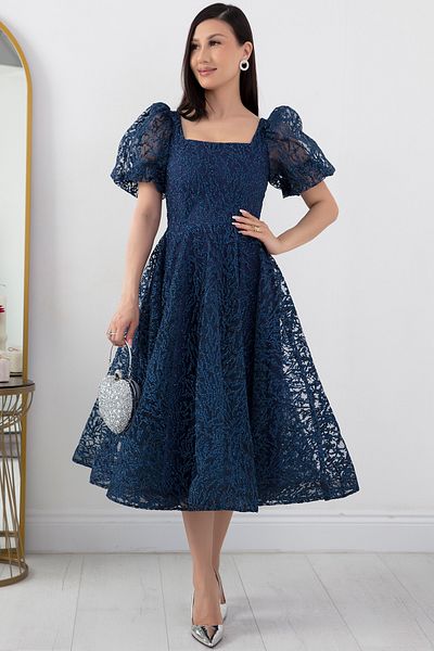 PULLIMM Rochie cu guler pătrat din tul cu sclipici - 1491