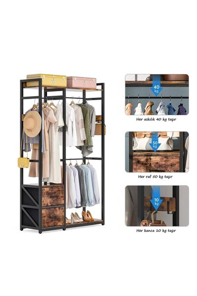 Zizuva Tasarım Çekmeceli Açık Gardırop