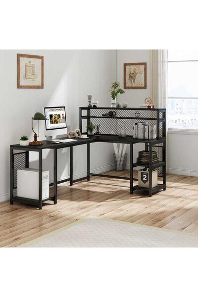 Zizuva Tasarım Telli Siyah L Model Çalışma Masası