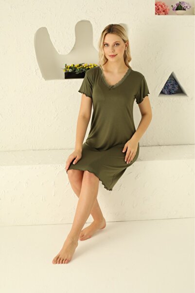 ERDENİZ TEKSTİL فستان نوم نسائي صيفي قطني مقاس كبير - كم قصير