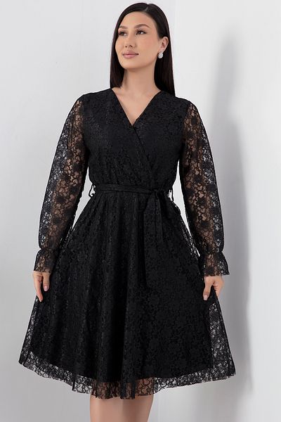 PULLIMM Lace Detailed Double Breasted Collar Midiboy Evening Dress - 13453