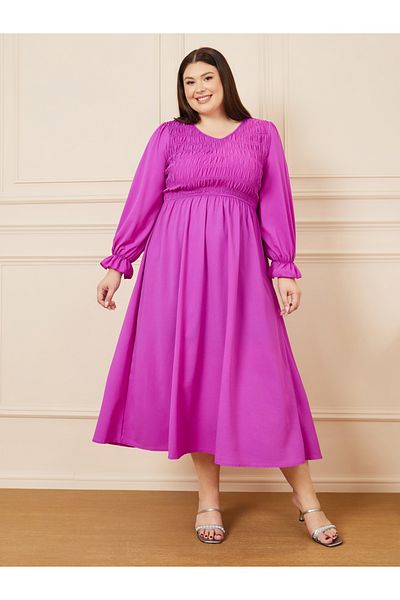 Styli Plus Shirred A-Line Midi Dress
