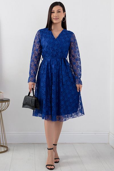 PULLIMM Rochie de seară de mărime mijlocie cu guler dublu cu dantelă - 13453
