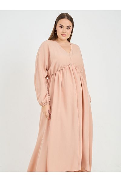 Styli Plus Textured V Neck A-Line Maxi Dress
