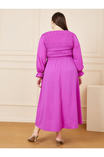 Styli Plus Shirred A-Line Midi Dress