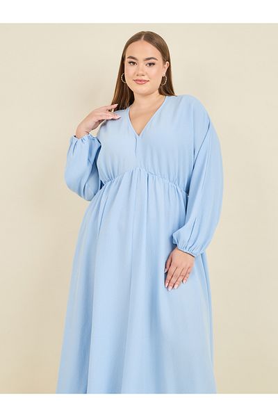 Styli Plus Textured V Neck A-Line Maxi Dress