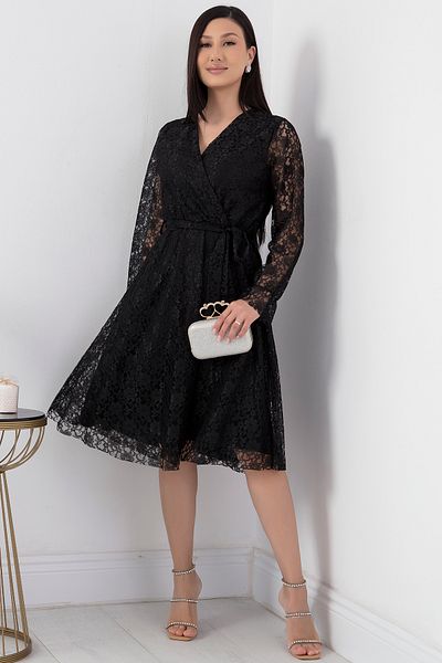 PULLIMM Lace Detailed Double Breasted Collar Midiboy Evening Dress - 13453
