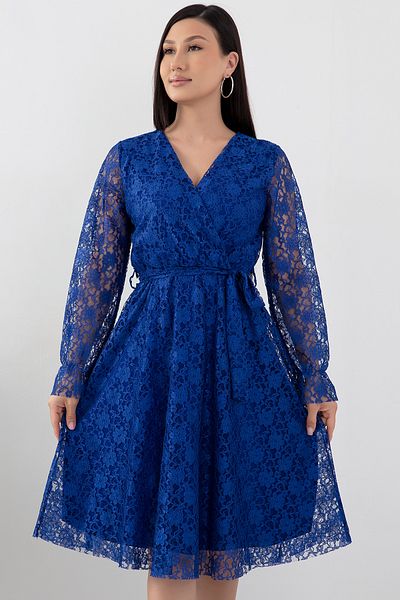 PULLIMM Rochie de seară de mărime mijlocie cu guler dublu cu dantelă - 13453