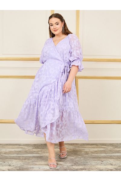 Styli Plus Floral Burnout Texture Wrap Maxi Dress