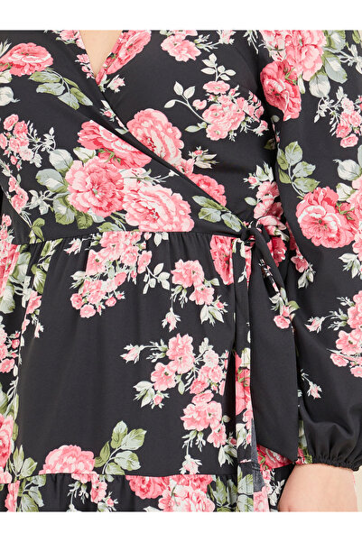 Styli Plus Floral Print Tiered Wrap Midi Dress
