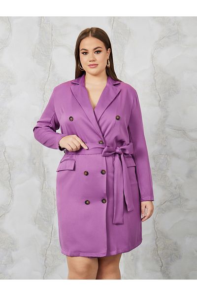 Styli Plus Double Breasted Blazer Mini Dress with Tie Belt